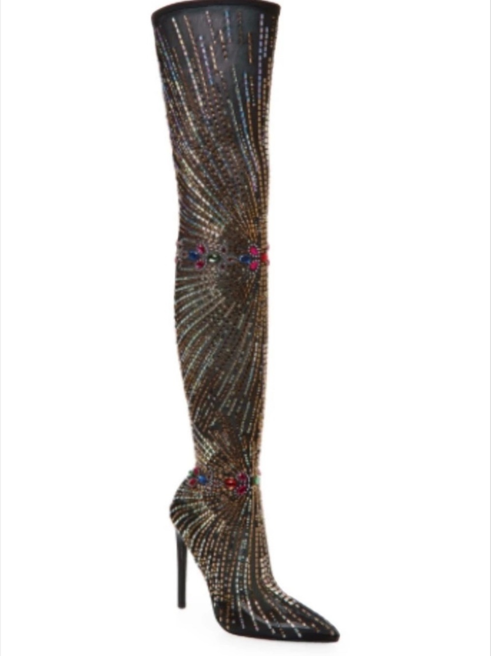 AZALEA WANG Glamorous-Multi Crystal Thigh High Stiletto Boot Boots Black &